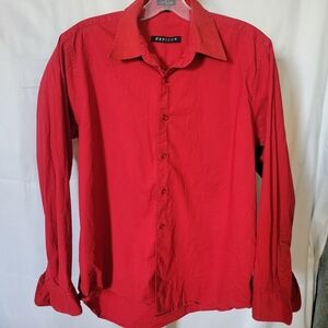 Papilon Stretch Red Button Down Long Sleeve Button Cuffs Large